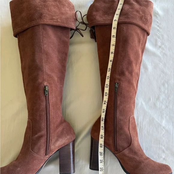 M4D3 Rafaelle Camel Brown Leather Boots Over Knee Tassel Ties Sz 9.5 - Picture 10 of 16